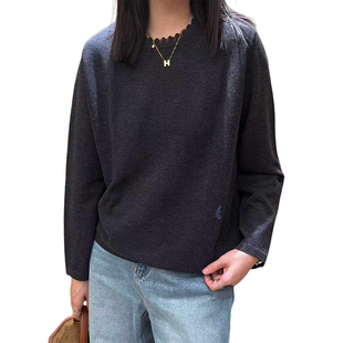 细羊毛领口花边绣海马上衣针织衫宽松休闲872638