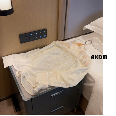 羊毛衬衫AKDM中式盘扣百搭羊毛混纺亲肤花边领提花打底衫女