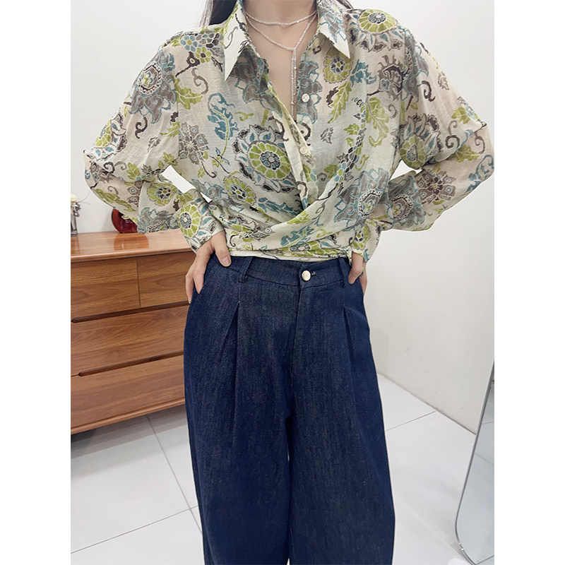夏季薄款莱赛尔长袖衬衫女款花色上衣019