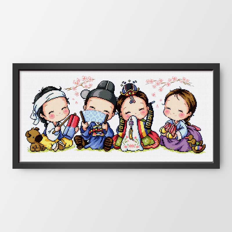 DMC绣线小小鱼十字绣套件 韩式婚礼SODA-G110可爱喜庆娃娃印花