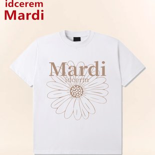 韩系休闲圆领宽松上衣 棕色菊花t恤女夏季 idcerem Mardi小雏菊短袖