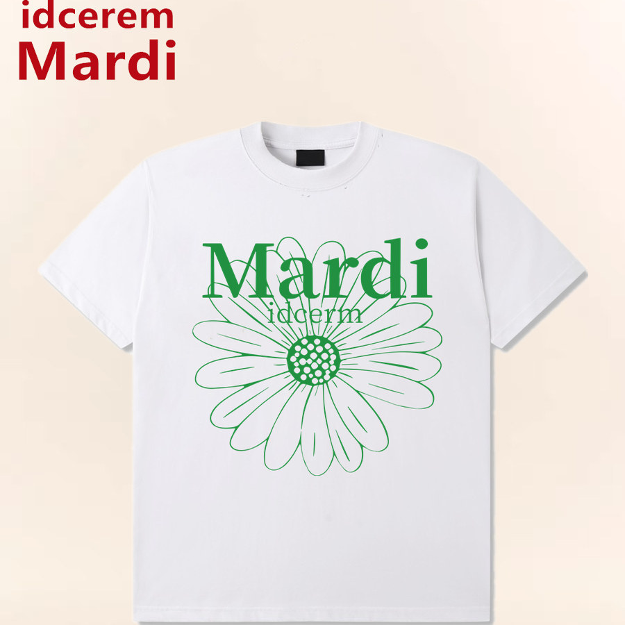 idcerem Mardi小雏菊短袖绿色菊花t恤女夏季韩系休闲圆领宽松上衣