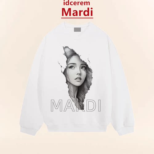 Mardi加绒宽松圆领人物素描卫衣