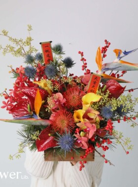 [2026年宵合集]植物图书馆杭州同城红色系年宵花瓶花送长辈礼物