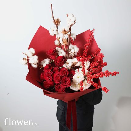 [火玫瑰]植物图书馆杭州同城北美冬青红色系红果新年年宵花束礼物