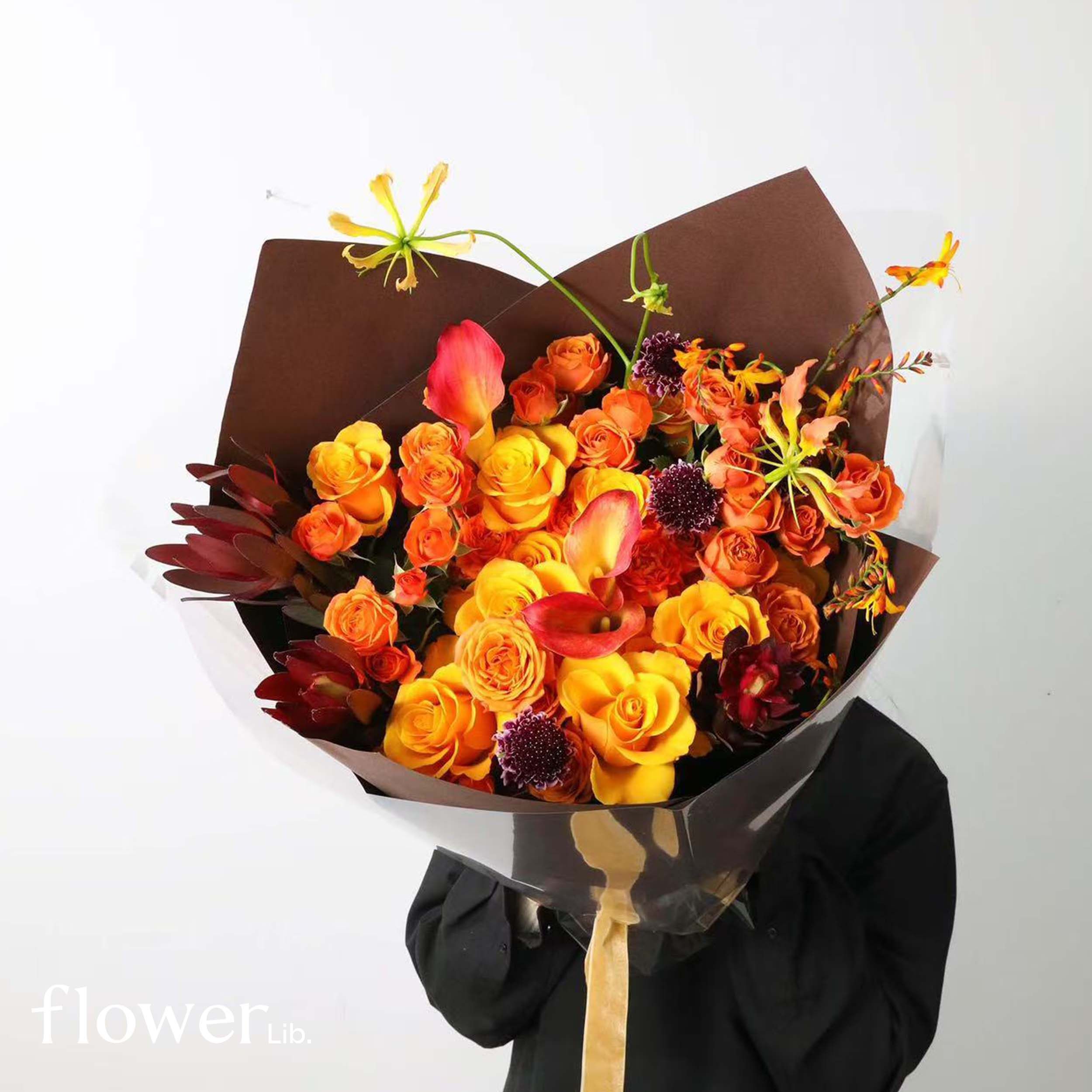 [金风玉露]植物图书馆杭州同城橙黄花束秋季送女友长辈生日花束