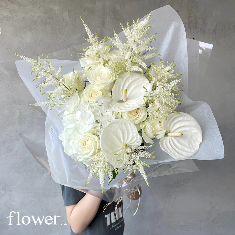 [白色花束合集]植物图书馆杭州同城鲜花纯洁婚礼花束送女友礼物