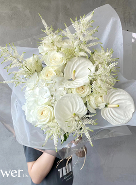 [白色花束合集]植物图书馆杭州同城鲜花纯洁婚礼花束送女友礼物