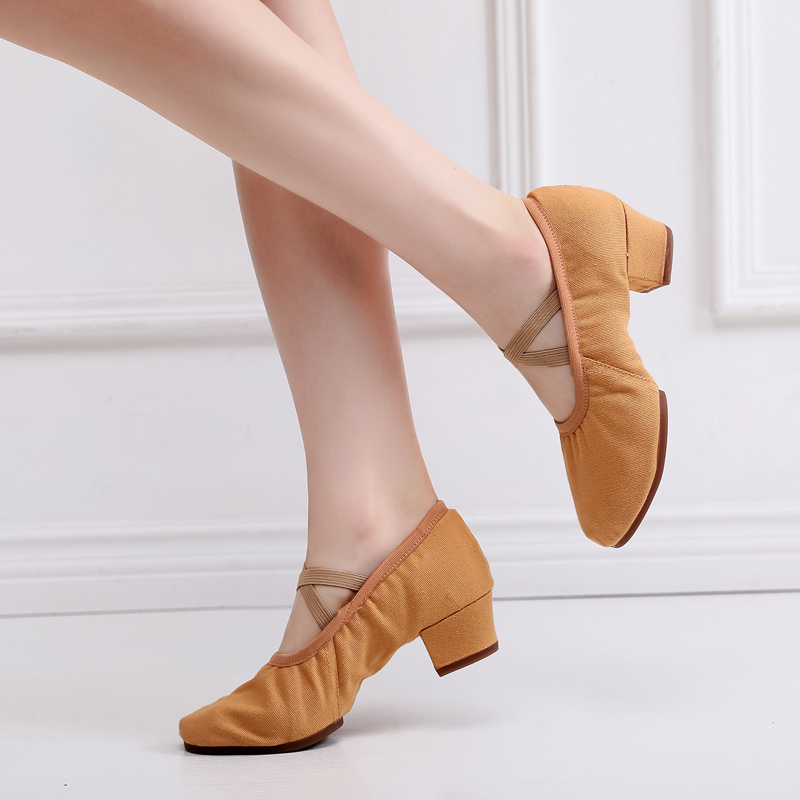 舞之娇免系带成人女帆布舞蹈鞋