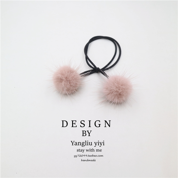 多色秋冬新款双球球水貂毛球发圈日系小清新发绳扎丸子头绳女皮套