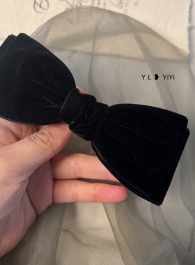 简约丝绒黑色蝴蝶结发夹复古赫本风发卡经典后脑勺夹子盘发头饰