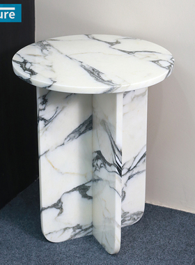 FutureStone天然大理石大花白圆形边几客厅玄关家用装饰摆件桌子