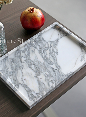 轻奢天然大花白大理石长方托盘浴室乳液瓶置物盘护肤品化妆品收纳