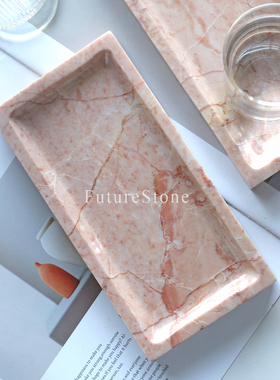 奶油风天然奶油玫瑰大理石长方形小托盘香薰香水首饰置物装饰摆件