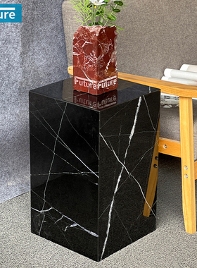 简约轻奢黑色天然大理石角几现代茶几沙发边柜边几方几黑白根边桌