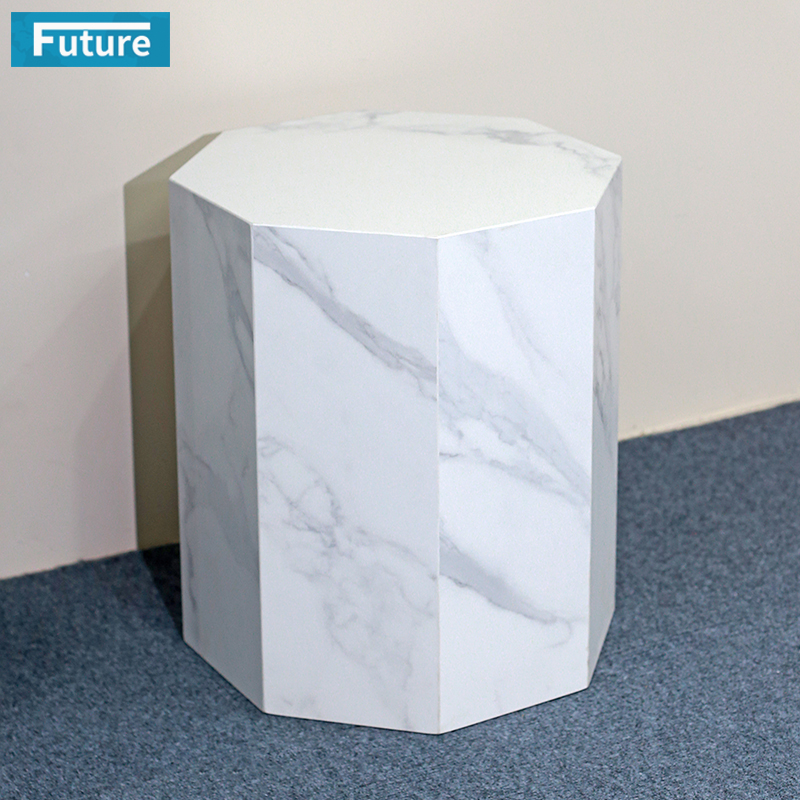 简约天然大理石家用鱼肚白岩板八边几组合奶油复古角几茶几沙发柜