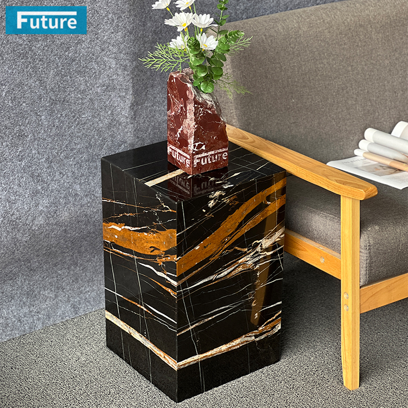 轻奢天然大理石劳伦黑金边几客厅沙发边几酒店样板间玄关餐桌家居
