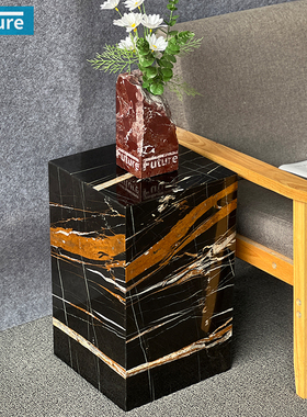 简约轻奢黑色天然大理石角几现代茶几沙发边柜边几方几边桌咖啡桌