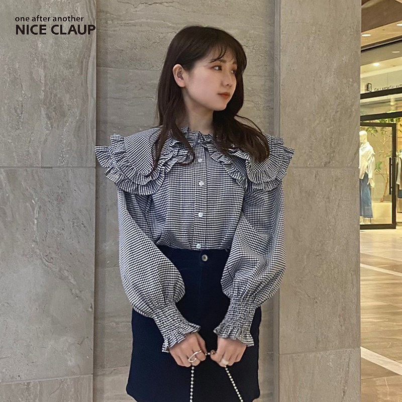 Nice Claup22秋季新款日系可爱甜美娃娃领宽松百搭衬衫151300180C
