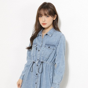 2023夏季新品日系甜美可爱牛仔收腰长袖连衣裙0137983510