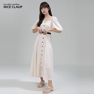 Nice 腰带连衣裙131720620C Claup夏新款 日系可爱气质大方领泡泡袖