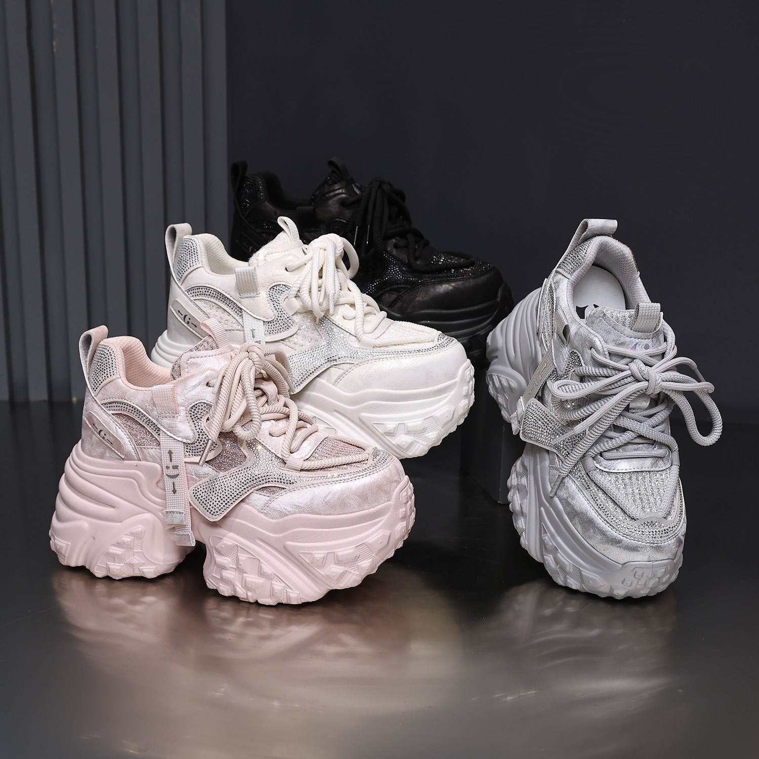 IG/IG增高10CM2025秋季新款运动老爹鞋网面厚底松糕底女真皮鞋子