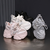 网面厚底松糕底女真皮鞋 运动老爹鞋 新款 子 IG增高10CM2025秋季