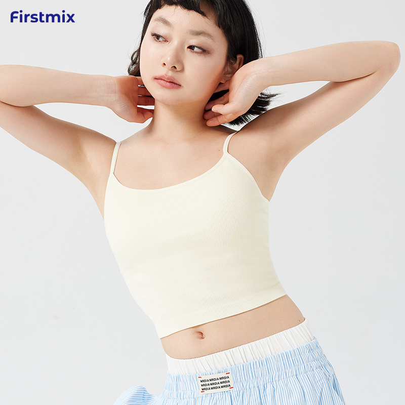 自带胸垫螺纹小背心高弹好穿搭