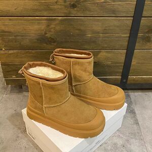 磨砂牛皮厚底防滑雪地靴女加绒大棉靴冬保暖棉鞋美拉德真皮短靴子