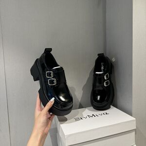 真皮厚底增高乐福鞋女2024秋牛皮圆头高跟单鞋一脚蹬配裙子小皮鞋