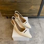 气质单鞋 配裙子时尚 复古尖头粗跟鞋 包头法式 后空夏季 女鞋 高跟凉鞋