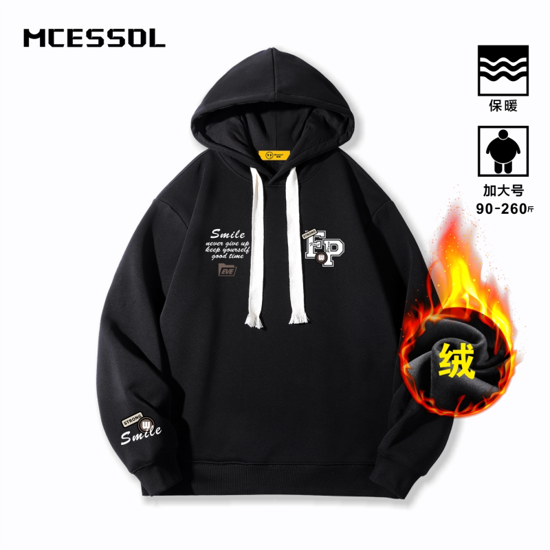 Mcessol设计师原创品牌立体字母胸章印花套头衫连帽卫衣男女加绒