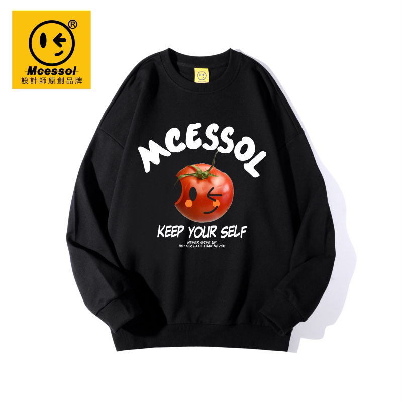 Mcessol设计师原创品牌创意笑脸西红色字母套头卫衣男女同款休闲