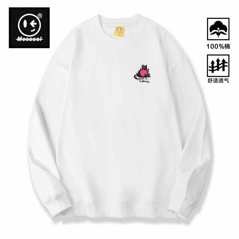 Mcessol设计师原创品牌粉色毛球小黑喵长袖卫衣男女同款全棉上衣,男装,卫衣,淘宝优惠券,粉丝福利购,淘宝优惠卷