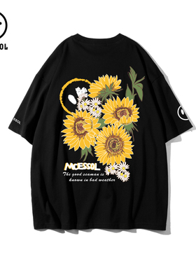 Mcessol小雏菊花朵印花短袖t恤男女中性风夏季新款国潮流大码宽松