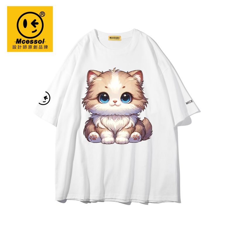 Mcessol设计师原创品牌动漫Q版猫咪印花圆领短袖t恤男女全棉春夏,男装,T恤,淘宝优惠券,粉丝福利购,淘宝优惠卷