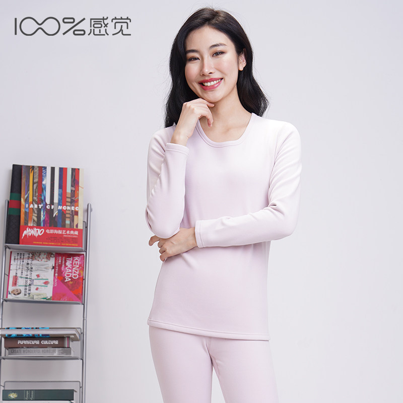 100%感觉百分百感觉圆领女士加绒加厚保暖内衣套装28028