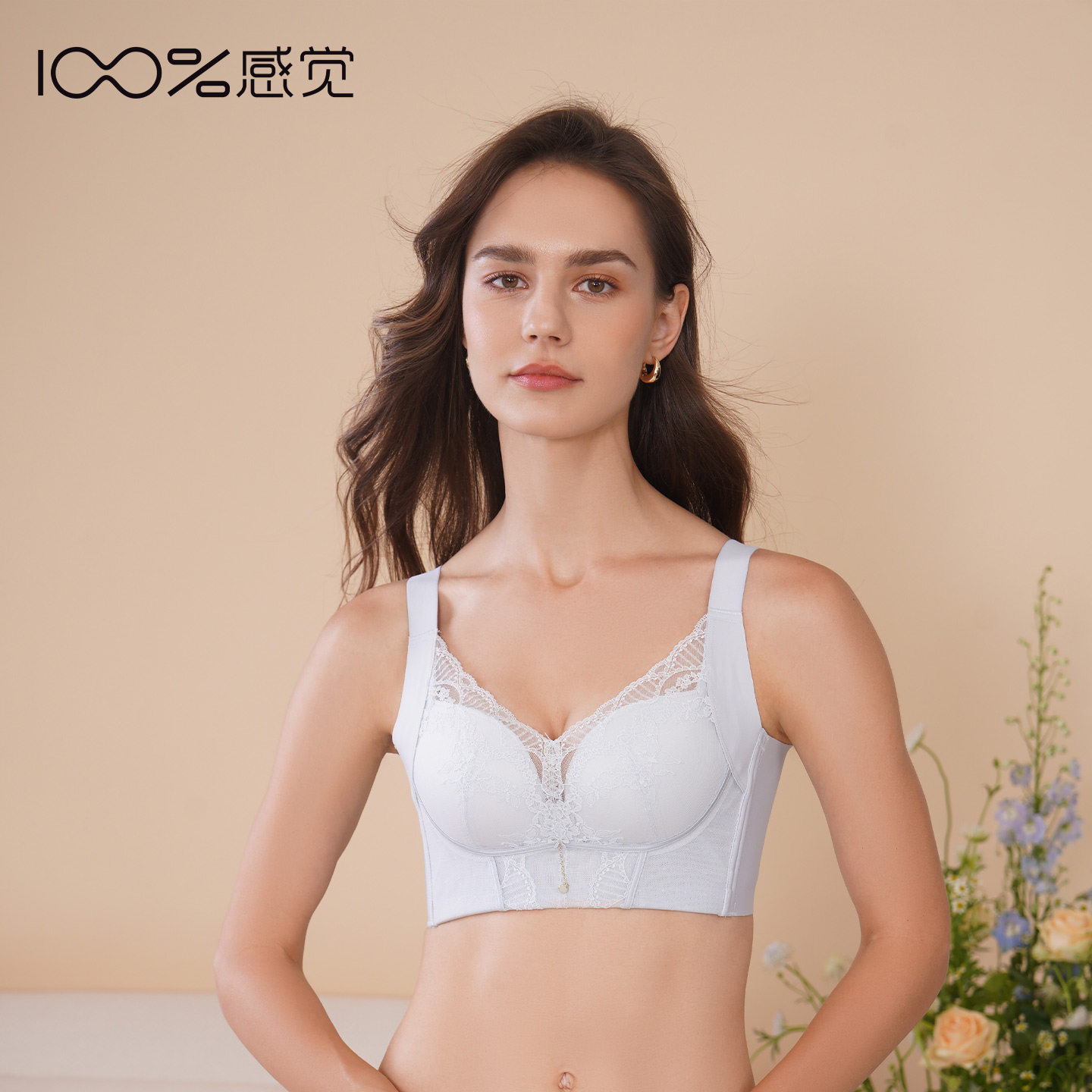 100%感觉内衣女B杯聚拢调整无钢圈中薄收副乳蕾丝文胸1755
