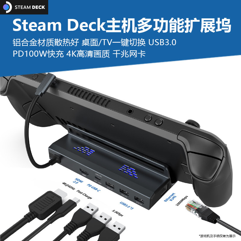 适用steamdeck官方4K投屏USB扩展坞dock充电视频转换拓展坞HDMI网络硬盘手柄底座基座typec掌机视频投屏支架
