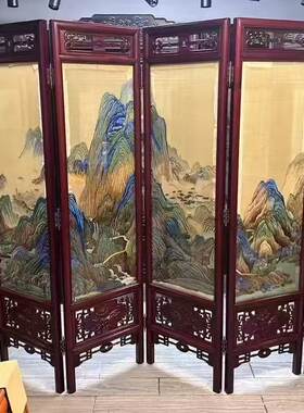 大美苏绣双面绣六页折叠落地屏风花梨框千里江山框高205乘240厘米