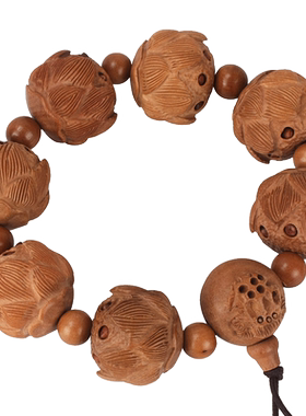 天然桃木手串莲花佛珠手链男女款