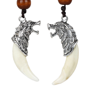 天御阁狼牙吊坠男士项链真狼狗牙天然牙齿镶藏银个性霸气饰品挂件