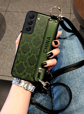 三星S25plus手机壳S24保护套S23+外壳S21FE中国风国潮note20腕带款S25Edge斜挎挂绳S22ultar皮质感高档