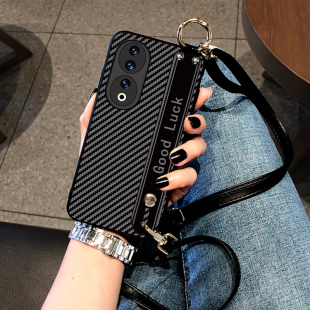 Aimak华为荣耀500手机壳400保护套70pro+外壳90GT版斜挎300挂绳50碳纤维纹荣耀80皮质60腕带款200lite男女100