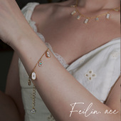 高级感方牌手链绿松石项链小众轻奢气质锁骨链颈链精致手饰礼物女