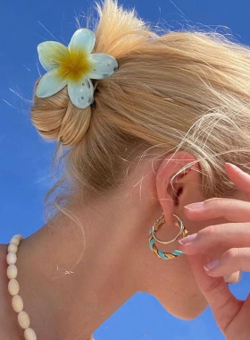 emijay鸡蛋花海边度假蓝色发夹女岛花朵抓夹发抓头饰发饰2026新款