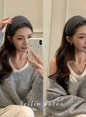 易梦玲鞠婧祎同款宽边法式针织灰色发箍女高颅顶发带头箍发卡头饰