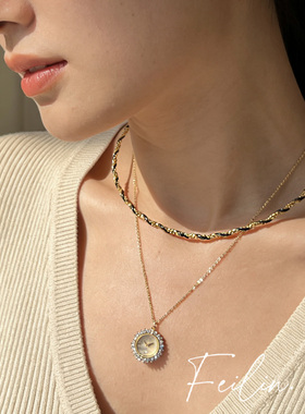 《时铭瞬恒》镶钻锆石钟表手表吊坠项链2025新款项坠女颈链高级感