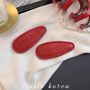 字母PU皮质发夹水滴BB夹红色发夹2026新款 发卡碎发刘海侧边夹气质