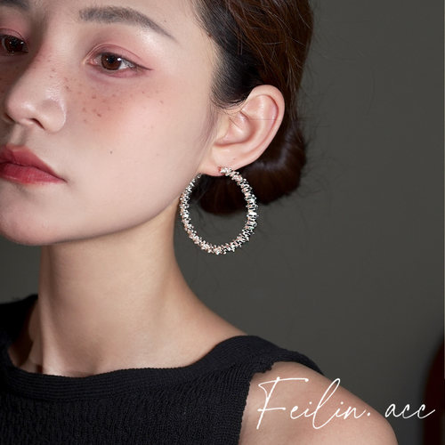 碎银子圈圈金色耳环女